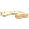 vidaXL, vidaXL 12-tlg. Garten-Lounge-Set mit Creme Kissen Kiefernholz