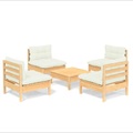 vidaXL 5-tlg. Garten-Lounge-Set mit Creme Kissen Kiefernholz