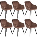 6er Set Stuhl Marilyn Samtoptik, schwarze Stuhlbeine - braun/schwarz