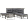 vidaXL 6-tlg. Garten-Lounge-Set mit Kissen Grau Poly Rattan