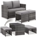 Tectake - 2-in-1-Rattanlounge-Set Monopoli Nutzung als Sofa oder Sitzgruppe Tisch mit Lamellen in Holzoptik, 3 Stück, Grau