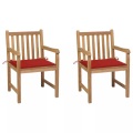 vidaXL Gartenstühle 2 Stk. mit Roten Kissen Massivholz Teak