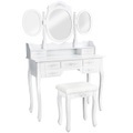 Schminktisch Mit 7 Schubladen, Spiegel Und Hocker Im Antik Look Unisex Weiss 90cm