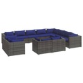 vidaXL 12-tlg. Garten-Lounge-Set mit Kissen Grau Poly Rattan