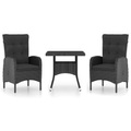 vidaXL, vidaXL 3-tlg. Garten-Essgruppe Poly Rattan und Glas Schwarz