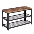 Vasagle - Schuhbank, 3-stöckiges Schuhregal, mit Metallrahmen, 73 x 30 x 45 cm, für Eingang, Wohnzimmer, Flur, Industriestil, rustikal braun und schwarz LBS73X