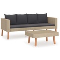 vidaXL, vidaXL 2-tlg. Garten-Lounge-Set mit Auflagen Poly Rattan Beige
