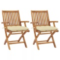 vidaXL Gartenstühle 2 Stk. mit Cremeweißen Kissen Massivholz Teak