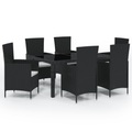 vidaXL, vidaXL 7-tlg. Garten-Essgruppe mit Auflagen Poly Rattan Schwarz