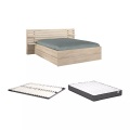 Vente-unique - Bett mit Stauraum - 160 x 200 cm - Holzfarben + Lattenrost + Matratze - TENALIA II, 160X200CM, Beige