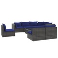 vidaXL 9-tlg. Garten-Lounge-Set mit Kissen Poly Rattan Grau