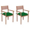 vidaXL Gartenstühle 2 Stk. mit Grünen Kissen Massivholz Teak