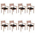 vidaXL, vidaXL Stapelbare Gartenstühle mit Kissen 8 Stk. Massivholz Teak