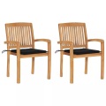 vidaXL Gartenstühle 2 Stk. mit Schwarzen Kissen Massivholz Teak