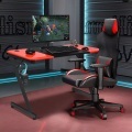 Northix - Z-förmiger Gaming Tisch Computertisch PC Tisch mit Becherhalter Kopfhörerhaken & Boxenständer Schreibtisch/rot, 120cm