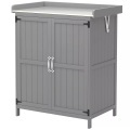 Northio - Gartenschrank Holz, Geräteschuppen wetterfest 74x43x88cm, Gerätehaus mit Klappdach Ablagen, Arbeitsfläche, Geräteschrank, Gartenhaus Werkzeugschrank Gartenschuppen für Garten, Terrasse, Grau |, One Size