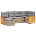 vidaXL 6-tlg. Garten-Sofagarnitur mit Kissen Beige Poly Rattan