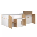 Kombi-Bett 90 x 200 cm - Mit Schreibtisch & Stauraum - Weiß & Holzfarben - PEDRO Kombi-Bett 90 x 200 cm - Mit Schreibtisch & Stauraum - Weiß & Holzfarben - PEDRO