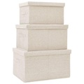 vidaXL 3-tlg. Aufbewahrungsboxen-Set Stapelbar Stoff Creme