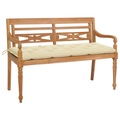 vidaXL Batavia-Gartenbank mit Cremeweißer Auflage 150 cm Massivholz Teak