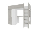 Hochbett mit Schreibtisch & Kleiderschrank - 90 x 200 cm - Holzfarben Grau & Weiß - NICOLAS Hochbett mit Schreibtisch & Kleiderschrank - 90 x 200 cm - Holzfarben Grau & Weiß - NICOLAS