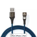 Nedis, USB-Kabel | USB 2.0 | Apple Lightning, 8-polig | USB-A Stecker | 12 W | 480 Mbps | Vernickelt | 1,00 m | Rund | Geflochten / Nylon | Blau / Schwarz | Box mit abgedecktem Fenster