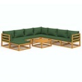 vidaXL 9-tlg. Garten-Lounge-Set mit Grünen Kissen Massivholz