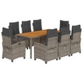 vidaXL 9-tlg. Garten-Essgruppe mit Kissen Grau Poly Rattan