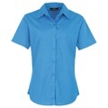 Kurzarm Popeline Bluse Arbeitshemd Damen Saphirblau 52