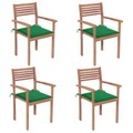 vidaXL, vidaXL Gartenstühle 4 Stk. mit Grünen Kissen Massivholz Teak
