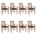 vidaXL Essstühle 8 Stk. mit Anthrazit Kissen Massivholz Teak