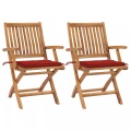 vidaXL Gartenstühle 2 Stk. mit Roten Kissen Teak Massivholz