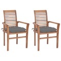 vidaXL Essstühle 2 Stk. mit Grauen Kissen Massivholz Teak