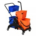 Northio - Reinigungswagen Professioneller mit Backenpresse 2 Eimer + Aufbewahrung Orange Blau Aosom, One Size