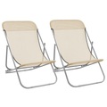 vidaXL, vidaXL Strandstühle 2 Stk. Creme Textilene & Pulverbeschichteter Stahl