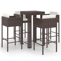 vidaXL 5-tlg. Gartenbar-Set mit Kissen Poly Rattan Braun
