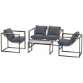 Northio - Stahl Gartenmöbel Set 4 Personen wetterfest Balkonmöbel-Set mit 2er Sofa 2 Sessel, Sitzkissen, Beistelltisch, Outdoor Sitzgruppe Terrassenmöbel Gartengarnitur für Garten Terrasse Balkon Grau Aosom, One Size