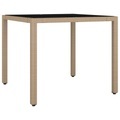 vidaXL, vidaXL Gartentisch mit Glasplatte Beige Poly Rattan & Hartglas