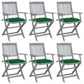 vidaXL Klappbare Gartenstühle 6 Stk. mit Kissen Massivholz Akazie