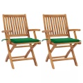 vidaXL Gartenstühle 2 Stk. mit Grünen Kissen Teak Massivholz