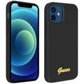 Guess - iPhone 12 Mini Silikon Hardcase Hülle Vintage Script (GUHCP12SLSLMGBK) - Schwarz / Gold