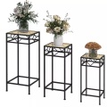 Northio - 3-Tlg. Pflanzenständer Stapelbarer Blumenhocker Blumentopfhalter Mit Rattanoptik Pflanzenhocker Für Garten Balkon Metall Gold, 22.5X21.5X22.5CM