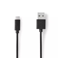 USB-Kabel | USB 2.0 | USB-A-Stecker | USB-Micro-B-Stecker | 10 W | 480 Mbps | Vernickelt | 0,50 m | Rund | PVC | Schwarz | Etikett