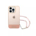 Guess - iPhone 14 Pro Max Hardcase Hülle Translucent + Pearl Strap Trageschlaufe (GUHCP14XHGCOHP) - Rosa / Transparent