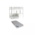 Hochbett mit Schreibtisch, Schlafsofa & Stauraum + Matratze - 90 x 200 cm - massives Kiefernholz - Weiß - GOLIATH III Hochbett mit Schreibtisch, Schlafsofa & Stauraum + Matratze - 90 x 200 cm - massives Kiefernholz - Weiß - GOLIATH III