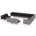 vidaXL 12-tlg. Garten-Lounge-Set mit Auflagen Poly Rattan Dunkelgrau