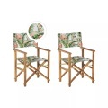 Beliani Gartenstuhl Akazienholz hellbraun Textil cremeweiss / bunt Flamingomuster 2er Set CINE