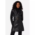 RICANO - Ledermantel Kate, Trenchcoat mit Gürtel, XXL, Schwarz