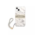 Guess - iPhone 13 Mini Hardcase Hülle Marble Strap (GUHCP13SKMABGR) - Weiss / Grau
