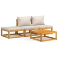 vidaXL 4-tlg. Garten-Lounge-Set mit Hellgrauen Kissen Massivholz